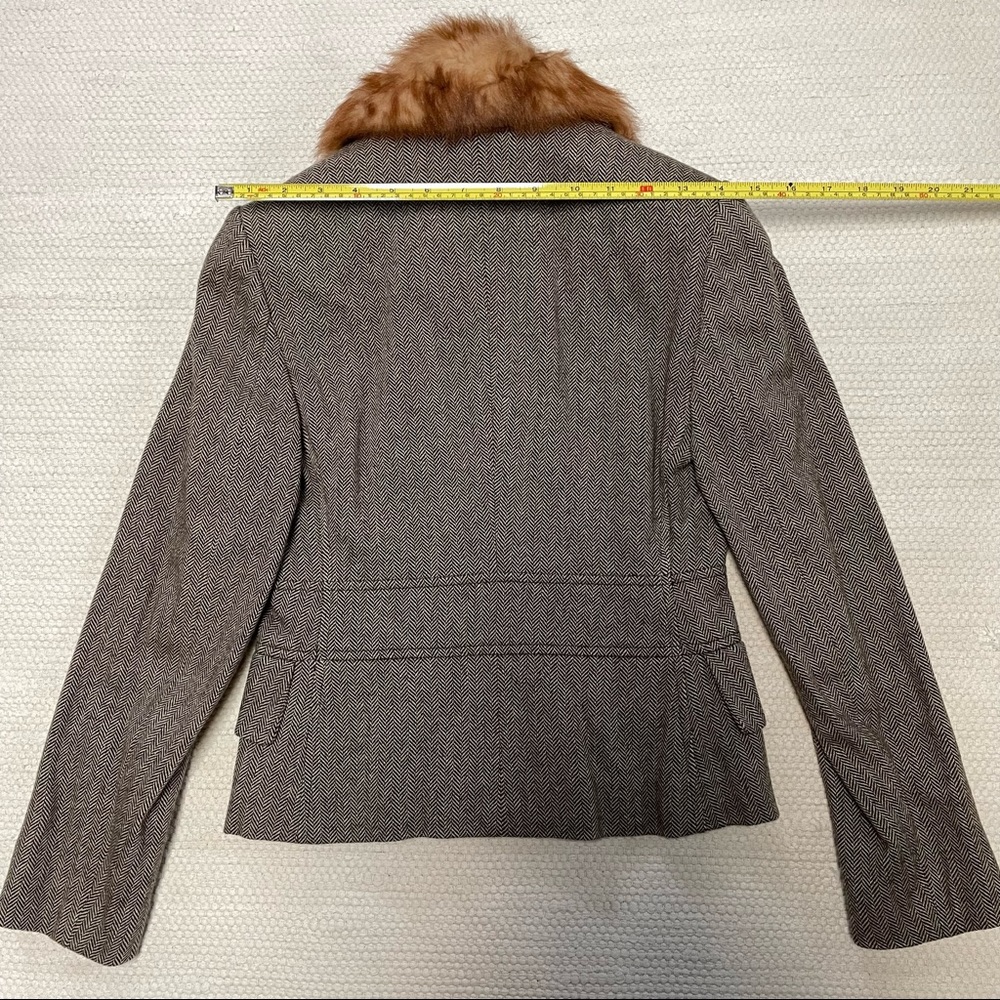 Banana Republic Brown Herringbone Blazer Jacket Removable Fur Collar Size 0P - Picture 6 of 10